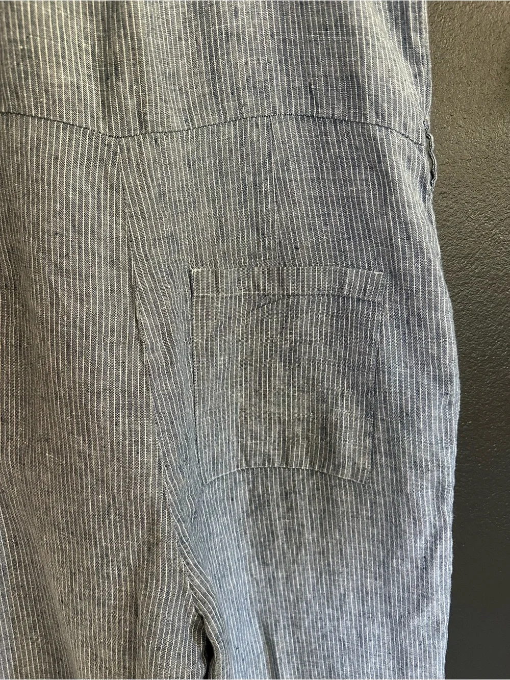 Everlane Blue White Pinstripe Linen Blend Belted Jumpsuit Estimated M